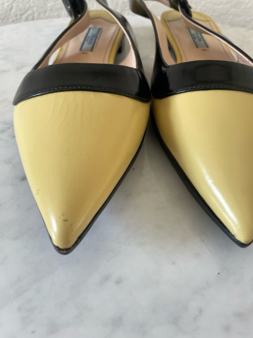 Prada Ananas + Nero pointed-toe slingback shoes in yellow and black Size 37 1/2 - Picture 7 of 12